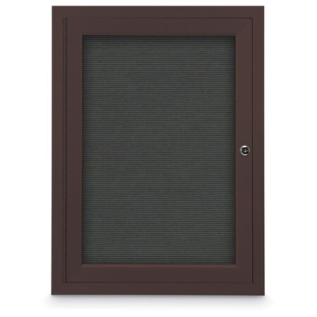 United Visual Products 24"x36" 1-Door Enclosed Outdoor Letterboard, Header, Grey Felt/Bronze UV1175HD-BRONZE-GREY